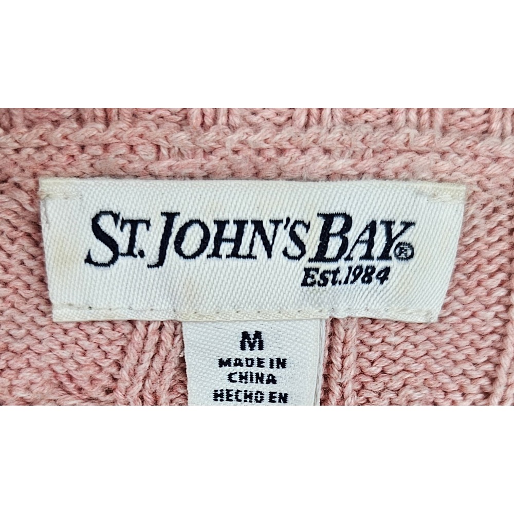 St. Johns Bay Womens Cable Knit Sweater‎ Pink Med Coquette Feminine Fisherman - Picture 4 of 5